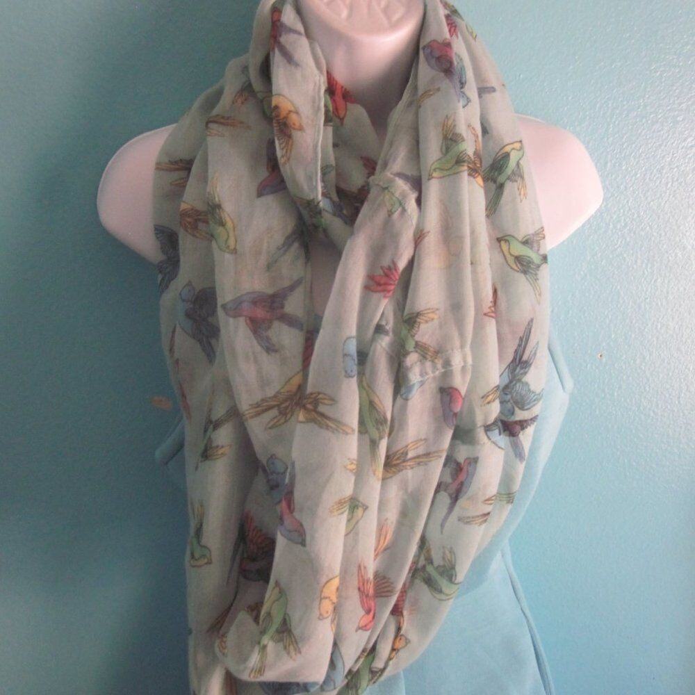 Infinity Scarf - Colorful Bird Pattern - Unbranded